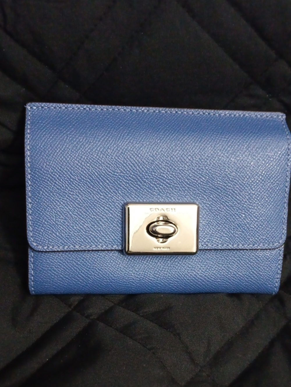 Coach Blue Leather Turnlock Compact Wallet